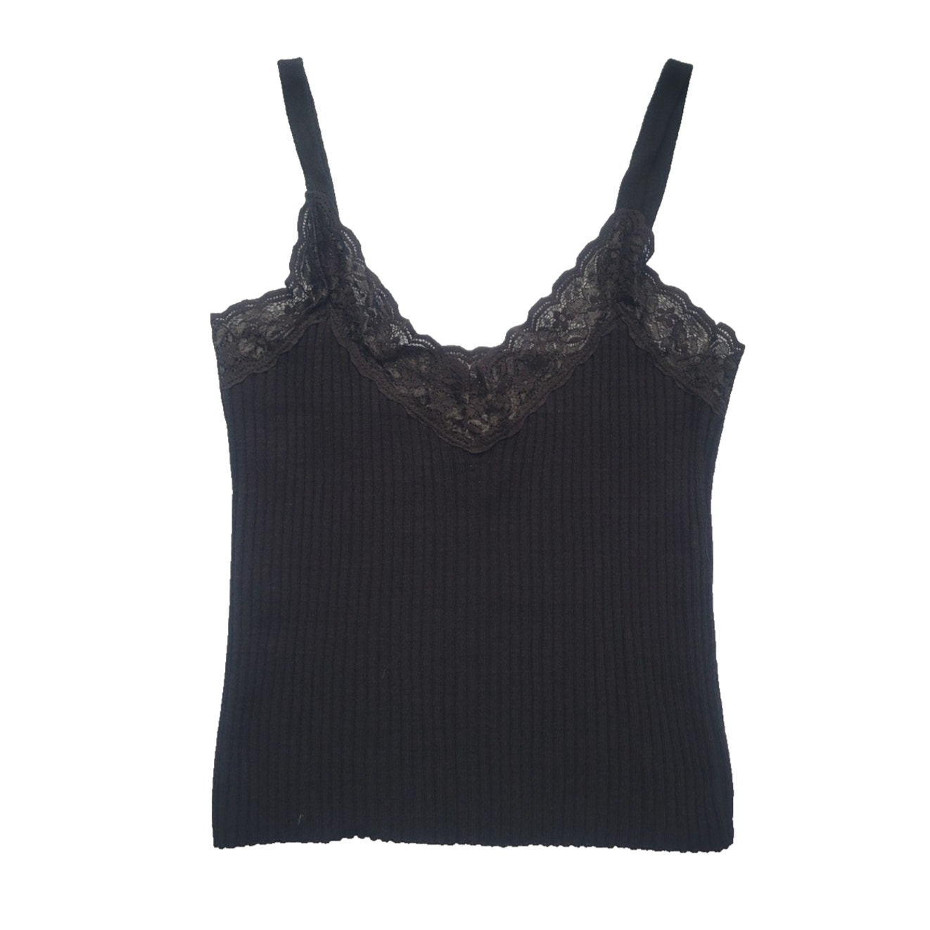 Vintage Y2k Coolwear Lace Trim Tank Top Size M Black Dark Romantic Goth Coquette